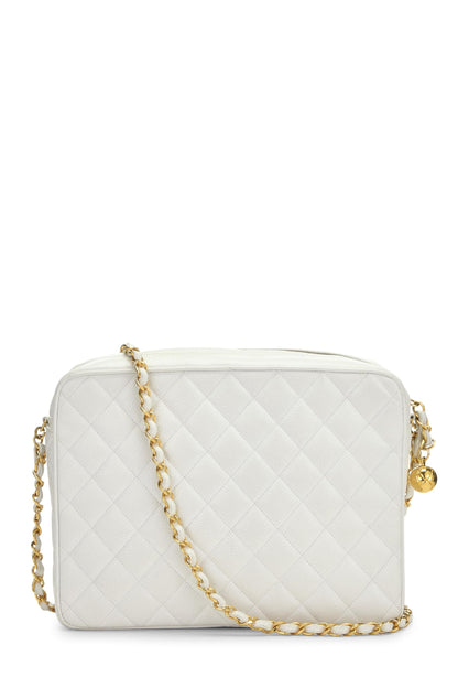 Chanel, sac pour appareil photo de poche matelassé blanc Caviar Medium, d'occasion, blanc