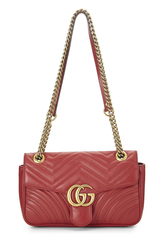 Gucci, Pre-Loved Red Leather GG Marmont Shoulder Bag Small, Red