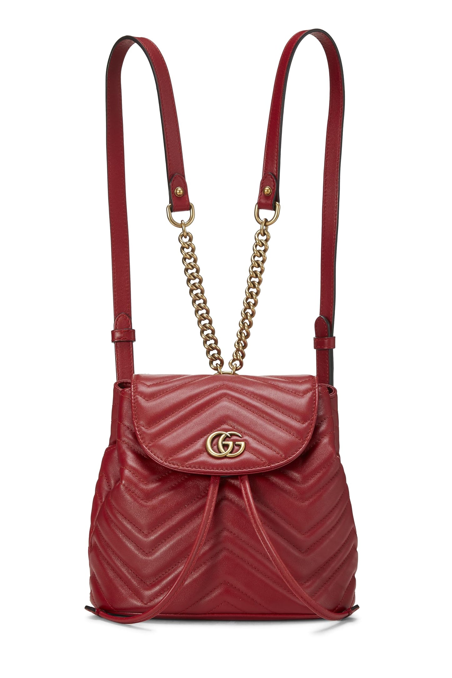 Gucci, Pre-Loved Red Leather GG Marmont Backpack Small, Red