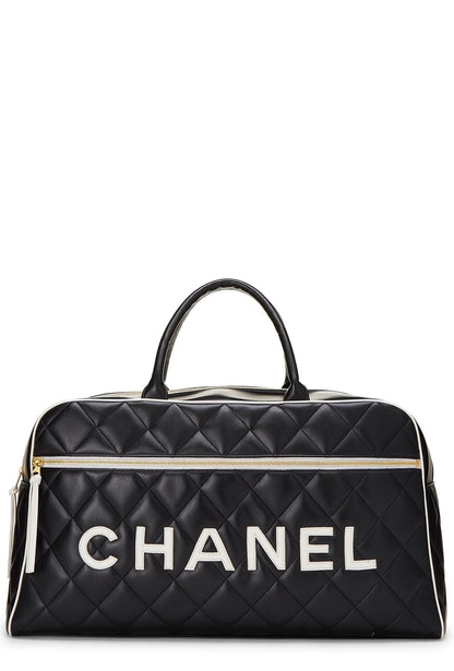 Chanel, Grand sac bowling en cuir de veau matelassé noir d'occasion, noir