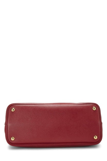 Prada, sac fourre-tout double taille moyenne en cuir saffiano rouge d'occasion, rouge