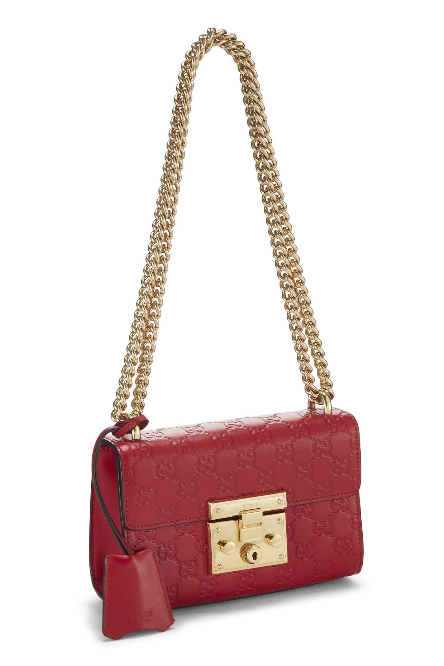 Gucci, Pre-Loved Red Guccissima Leather Padlock Bag Small, Red