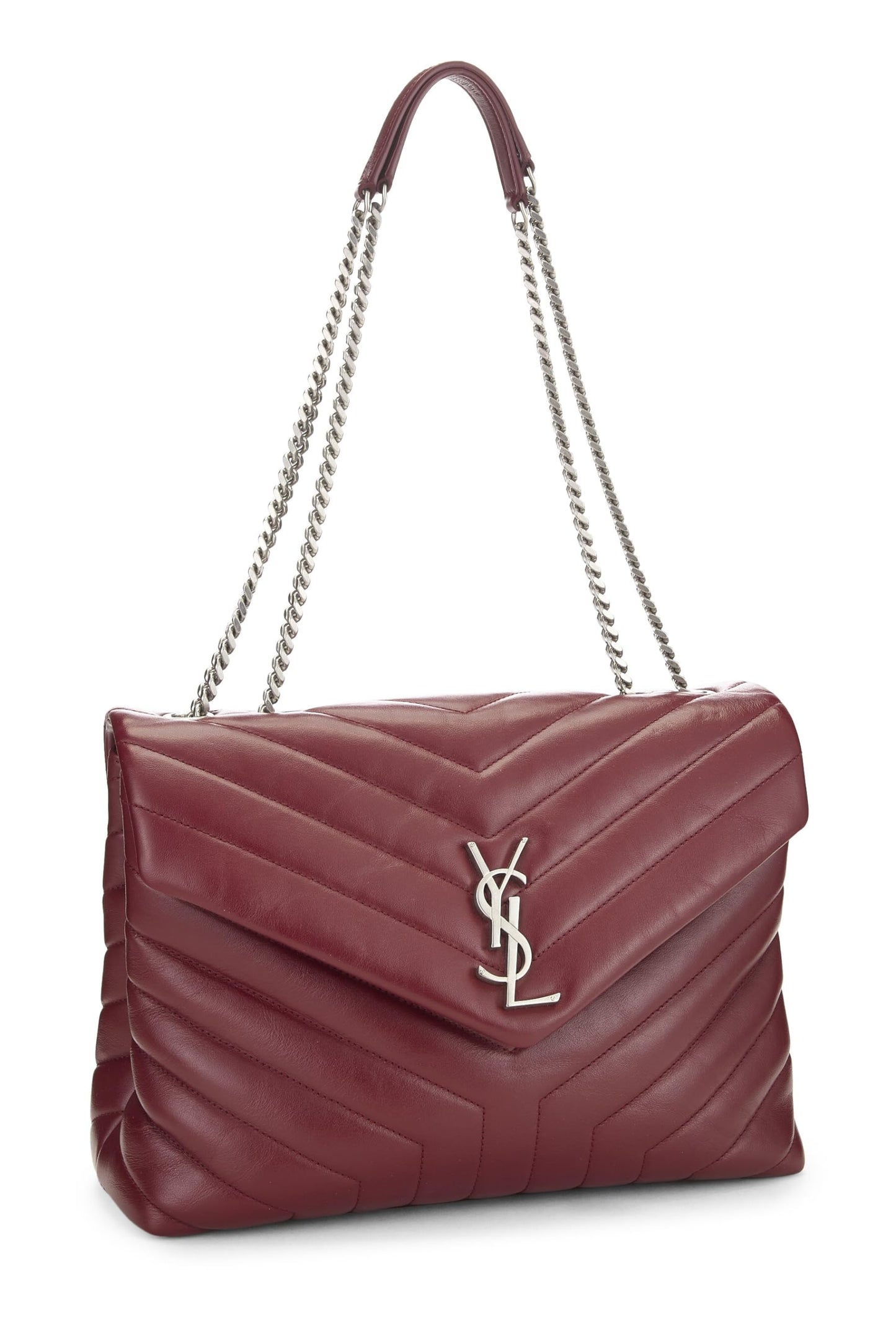 Yves Saint Laurent, Pre-Loved Burgundy Calfskin Monogram Loulou Medium, Burgundy