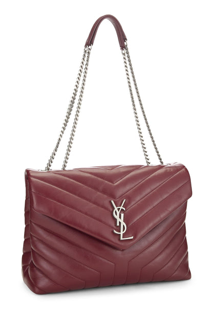 Yves Saint Laurent, Loulou Medium Monogram en cuir de veau bordeaux d'occasion, bordeaux