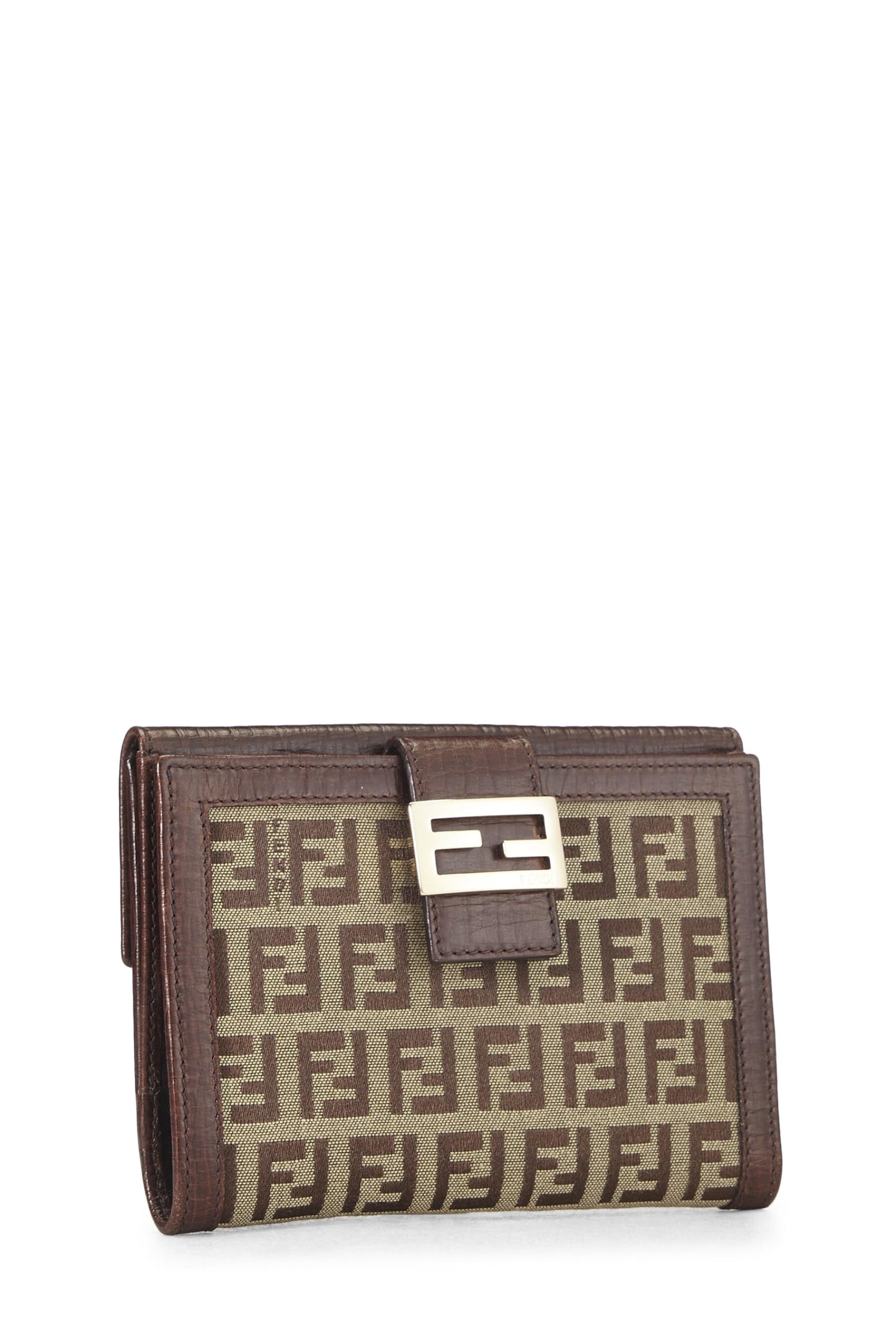 Fendi, Pre-Loved Brown Zucchino Canvas Compact Wallet, Brown