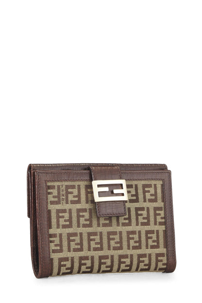 Fendi, portefeuille compact en toile Zucchino marron d'occasion, marron