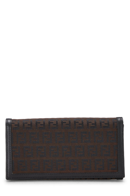 Fendi, portefeuille long en toile Zucchino marron d'occasion, marron