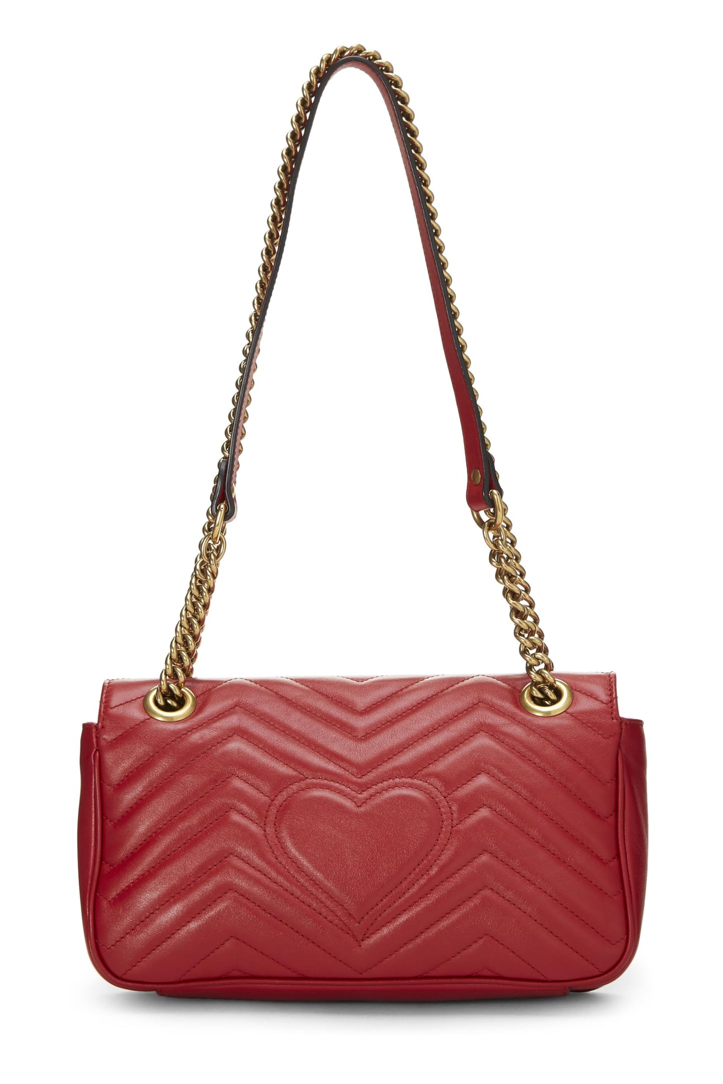 Gucci, Pre-Loved Red Leather GG Marmont Shoulder Bag Small, Red