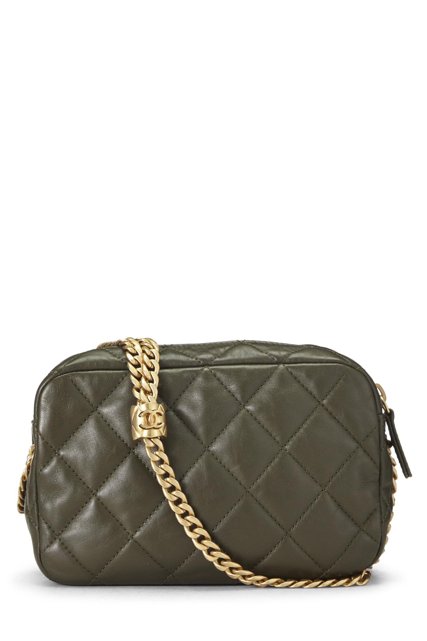 Chanel, Pre-Loved Green Lambskin Diamond 'CC' Camera Bag Mini, Green