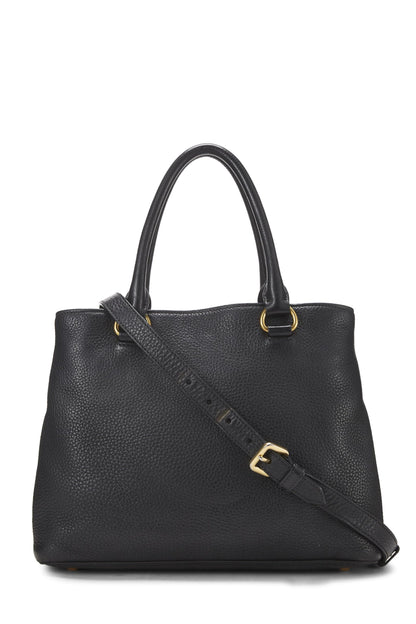 Prada, sac à main convertible Vitello Daino noir d'occasion, petit modèle, noir