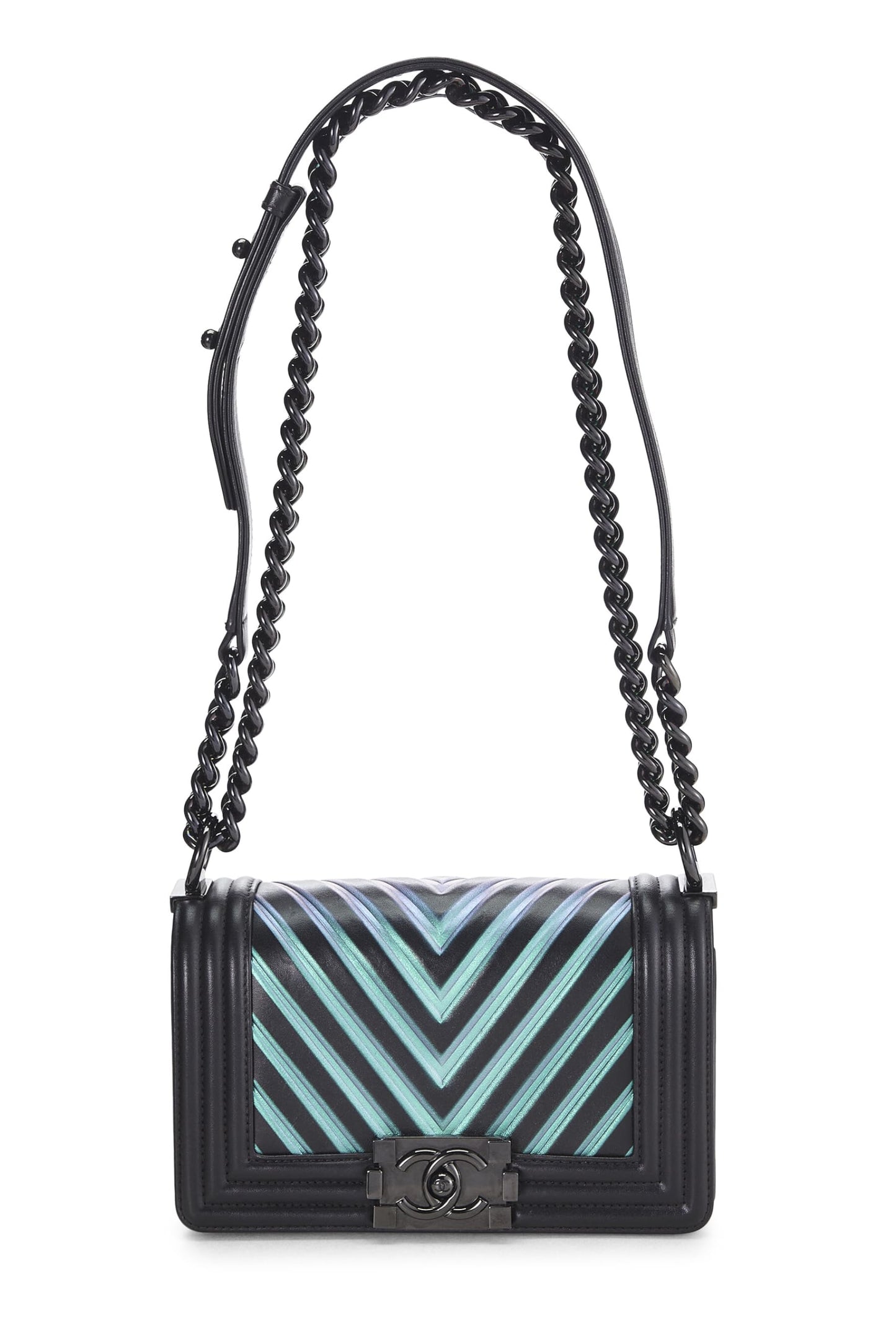 Chanel, Bolso pequeño para niño de piel de cordero con chevron negro Pre-Loved, Negro