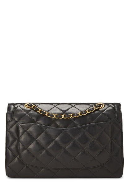 Chanel, Jumbo Double Flap en cuir d'agneau matelassé noir d'occasion, édition limitée Paris, noir