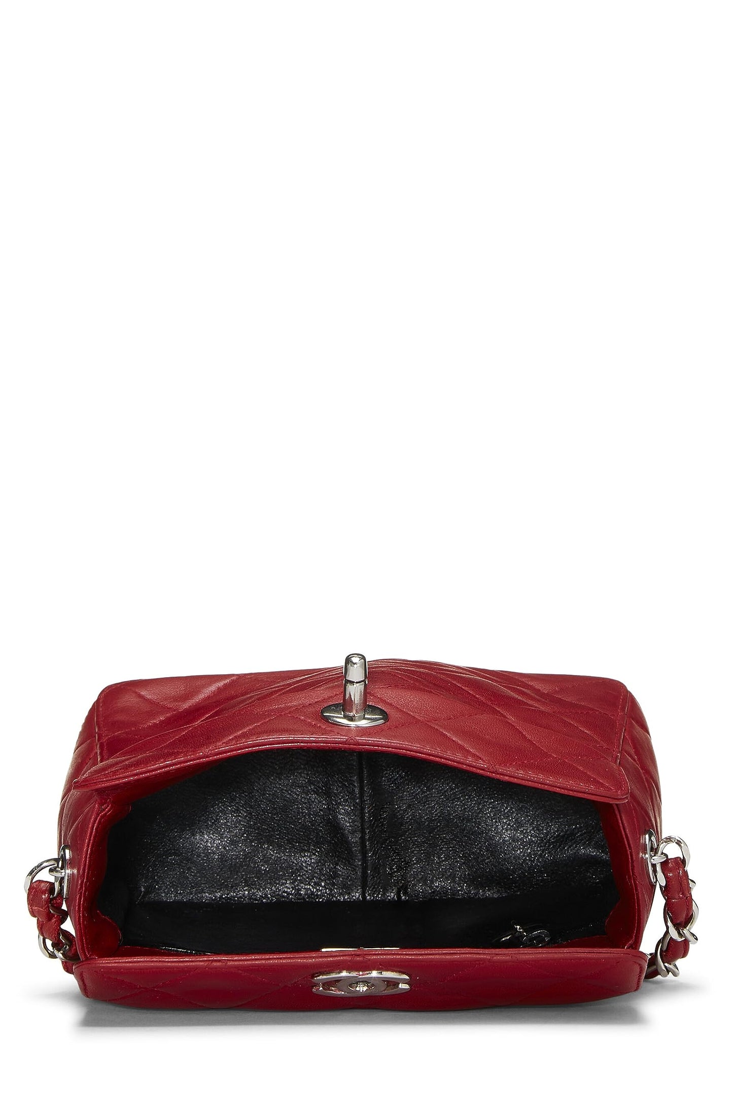 Chanel, Mini sac à main en cuir d'agneau matelassé rouge d'occasion, rouge