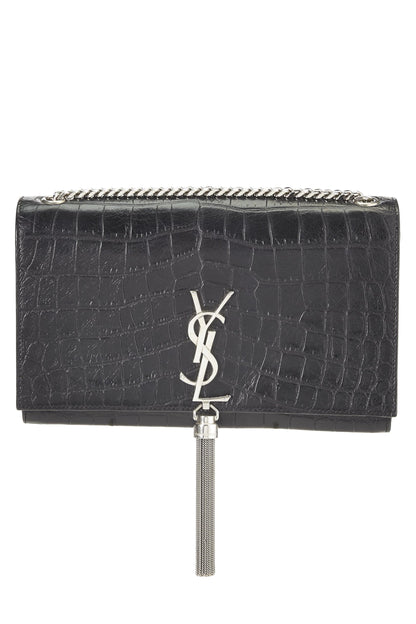 Yves Saint Laurent, Pre-Loved Black Embossed Kate Tassel Medium, Black