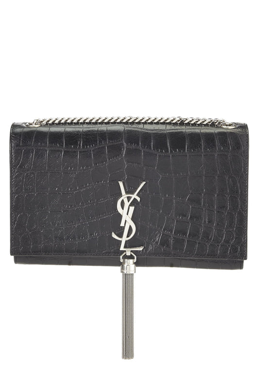 Yves Saint Laurent, Kate Tassel Medium, noir gaufré, d'occasion