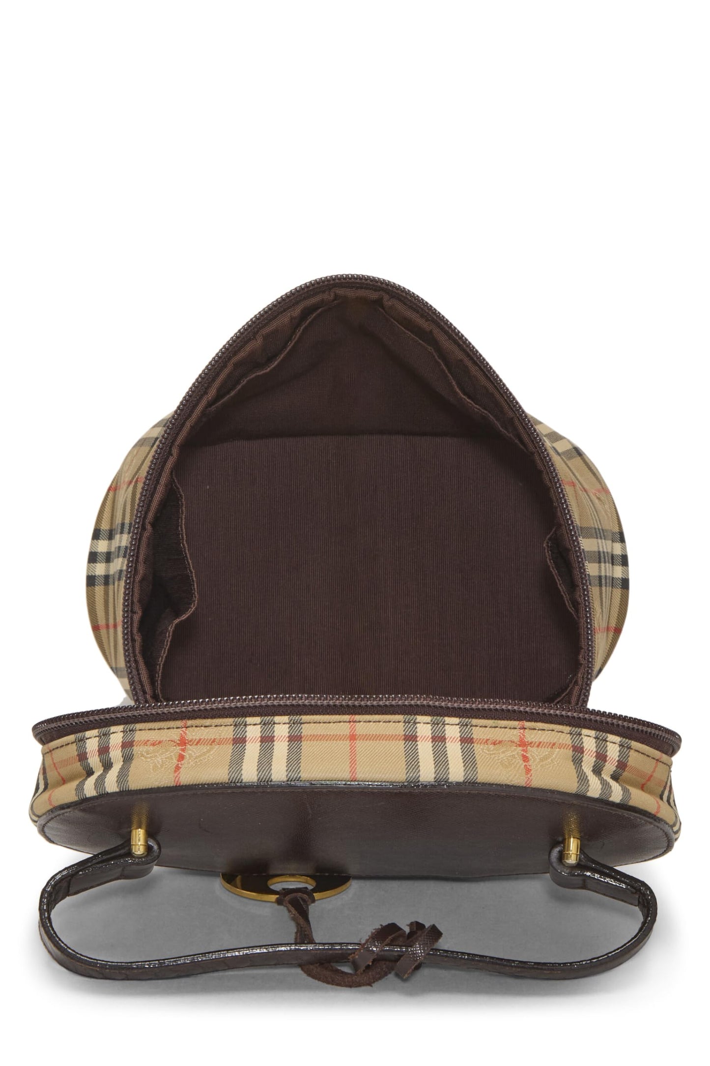 Burberry, trousse de toilette ronde en toile Haymarket marron d'occasion, marron