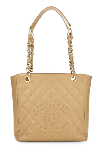 Chanel, Pre-Loved Beige Quilted Caviar Petite Shopping Tote (PST), Beige