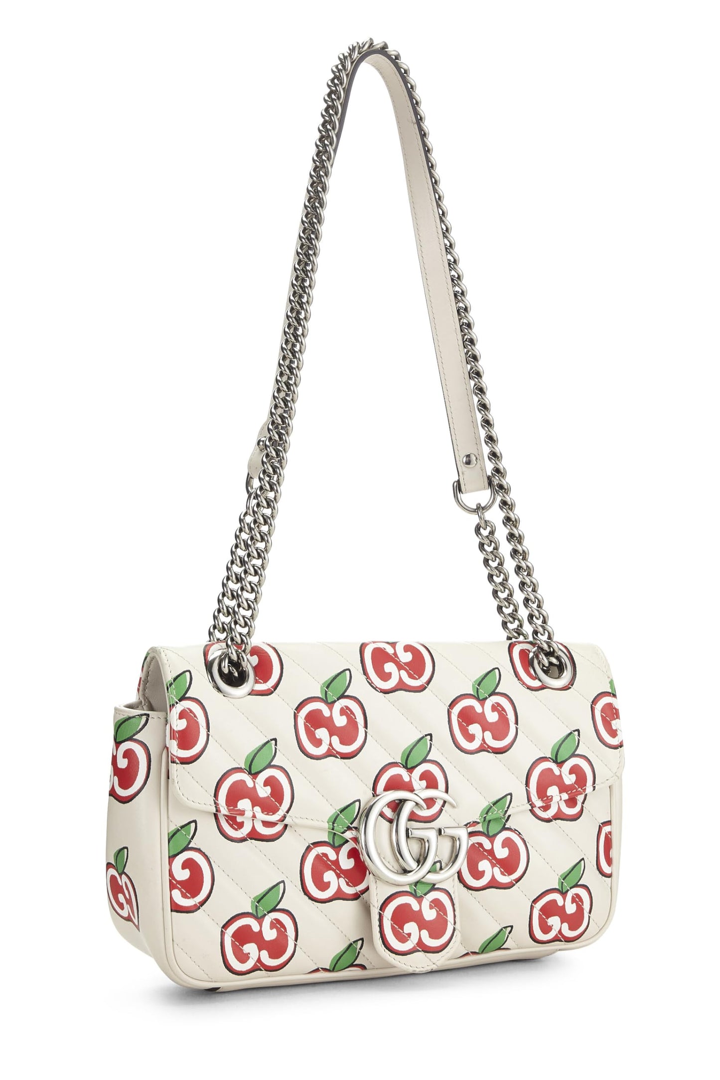 Gucci, Bolso de hombro pequeño Marmont Apple de cuero blanco Pre-Loved, Blanco