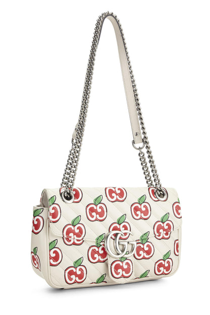 Gucci, Bolso de hombro pequeño Marmont Apple de cuero blanco Pre-Loved, Blanco