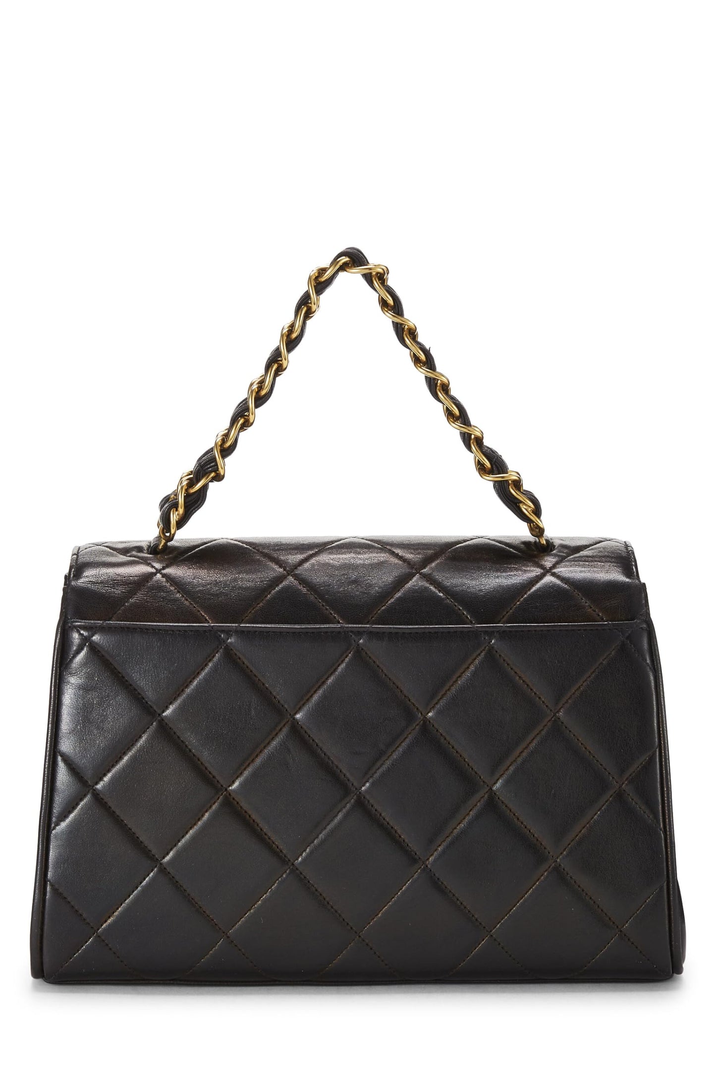 Chanel, sac à main matelassé en cuir d'agneau noir de taille moyenne, d'occasion, noir