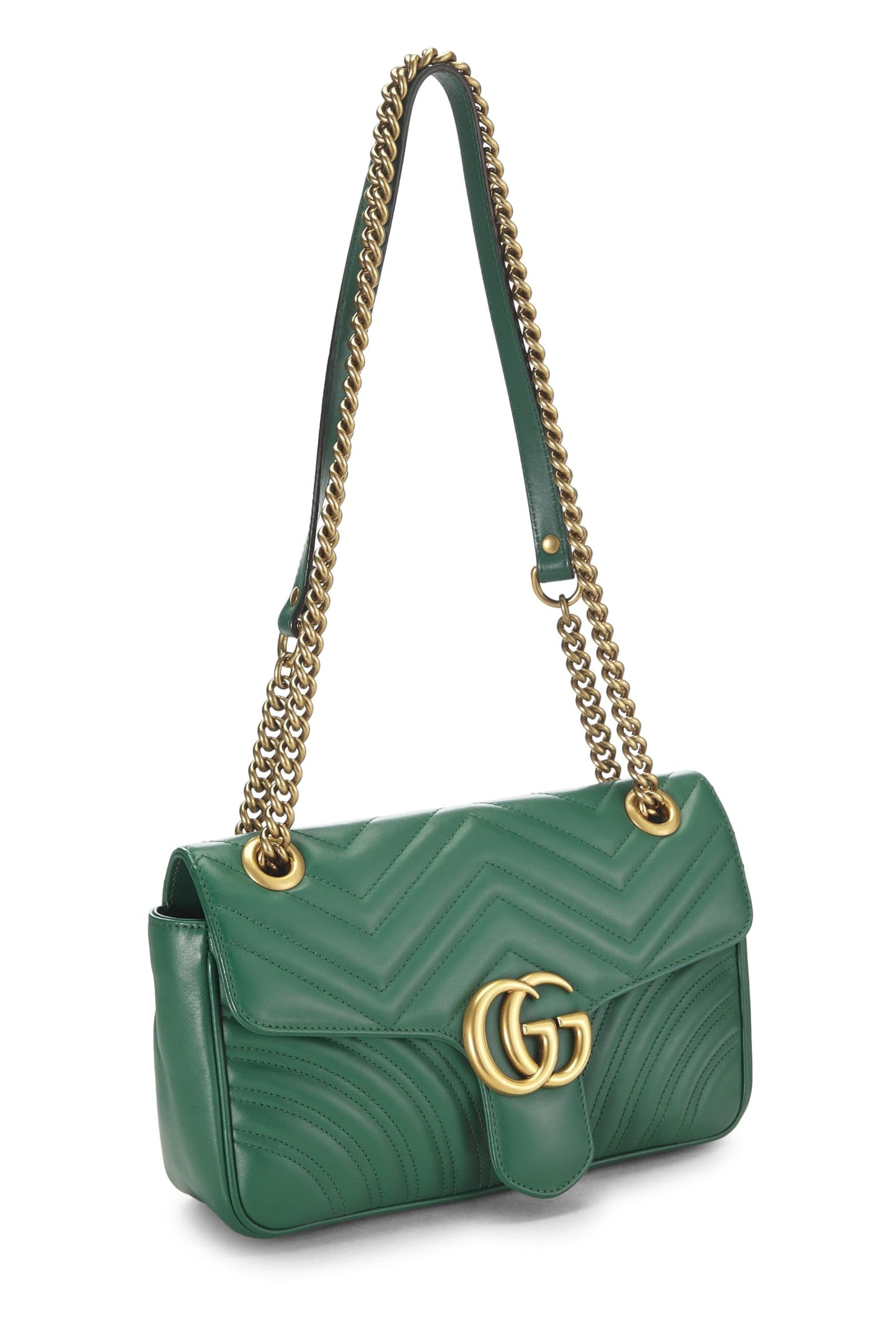 Gucci, Bolso de hombro pequeño GG Marmont de cuero verde Pre-Loved, Verde