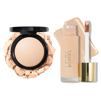 LAURA GELLER NEW YORK Double Take Powder + Liquid Foundation - Fair - Ultimate Matte Finish - Buildable Medium to Full Coverage