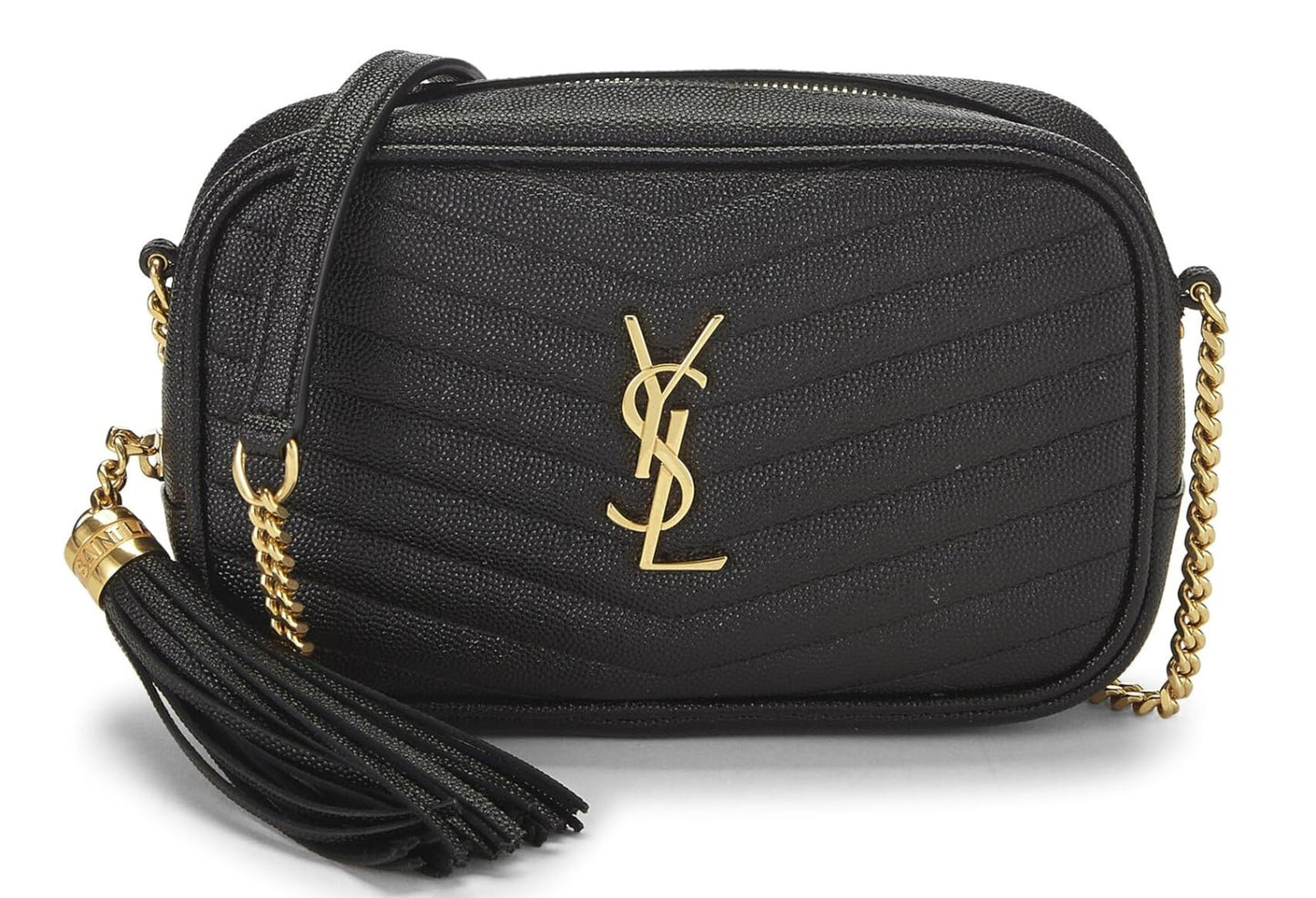 Yves Saint Laurent, Bolso mini para cámara Lou de cuero granulado negro Pre-Loved, Negro