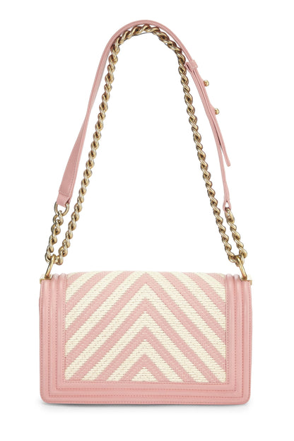 Chanel, Bolso chico mediano con chevron tejido en rosa y blanco Pre-Loved, Rosa