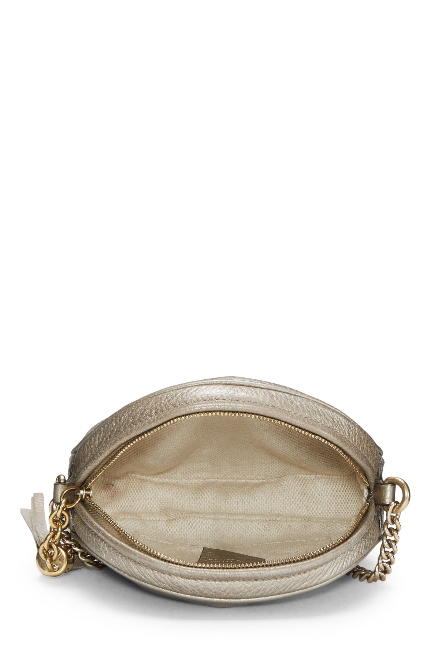 Gucci, Pre-Loved Metallic Gold Leather Soho Round Chain Crossbody Mini, Gold