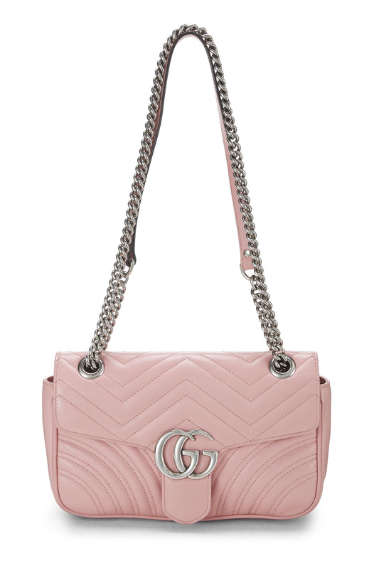 Gucci, Pre-Loved Pink Matelassé Leather Marmont Shoulder Bag, Pink