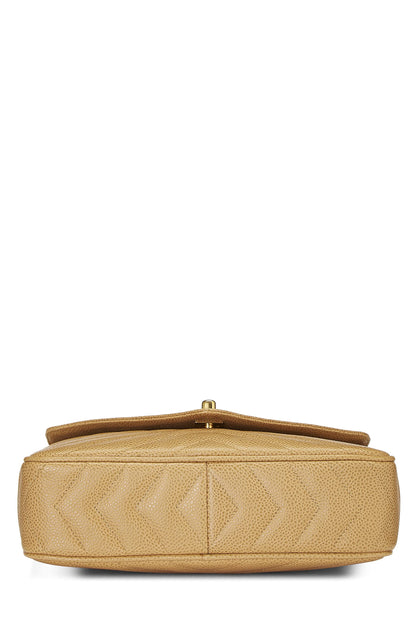 Chanel, sac pour appareil photo de poche beige Chevron Caviar Medium, beige