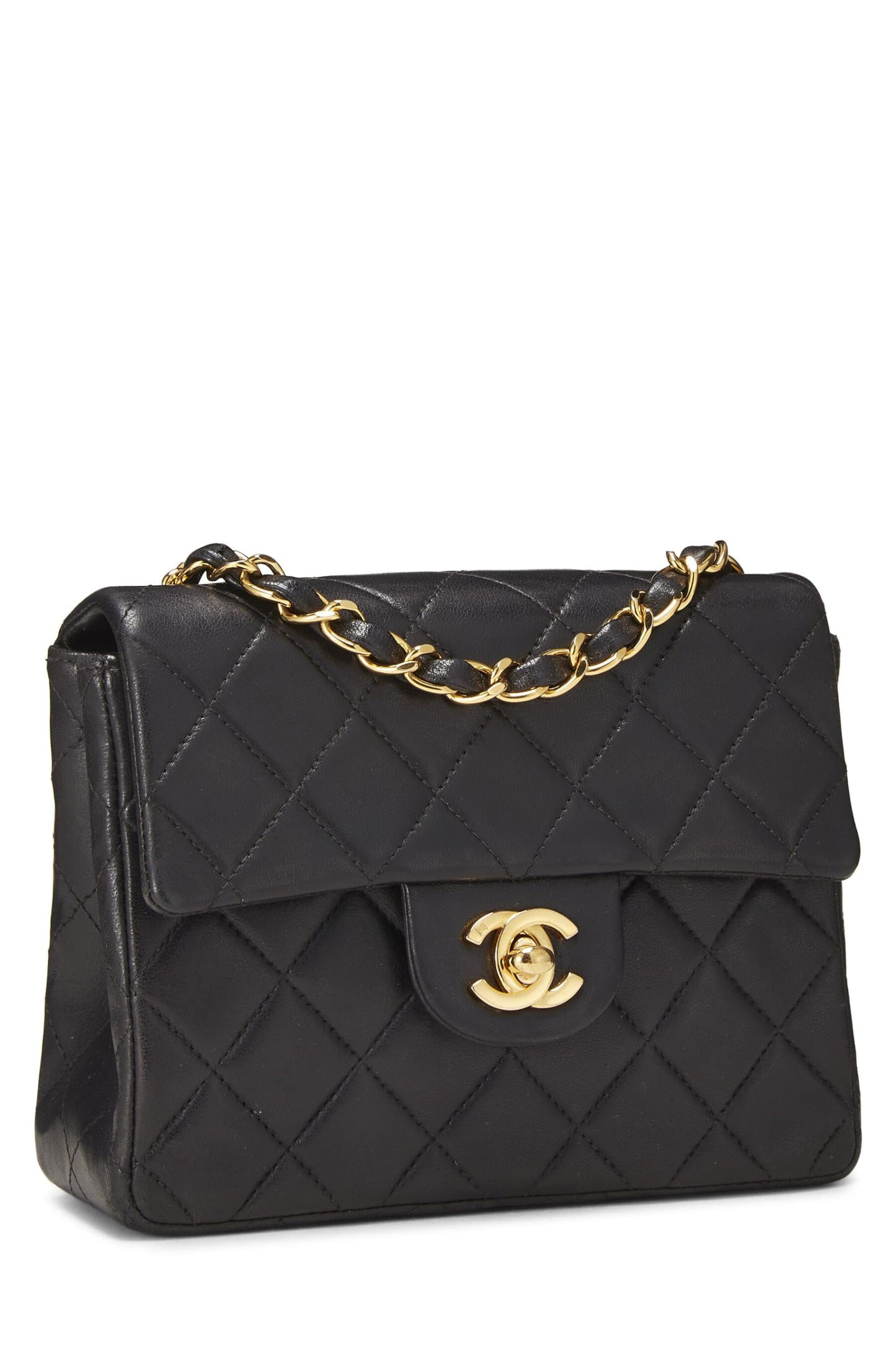 Chanel, Mini mini solapa de piel de cordero acolchada negra Pre-Loved, Negro