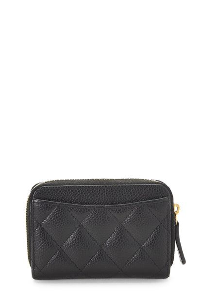 Chanel, Pre-Loved Black Caviar 'CC' Zip Around Coin Purse, Black