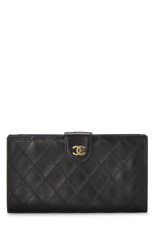 Chanel, Pre-Loved Black Lambskin Long Wallet, Black