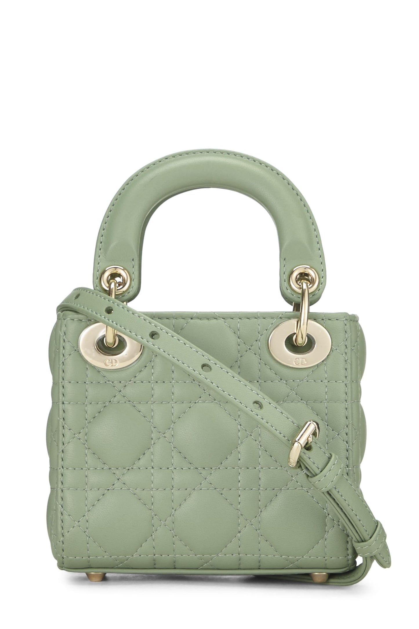 Dior, Pre-Loved Green Lambskin Leather Lady Dior Micro, Green