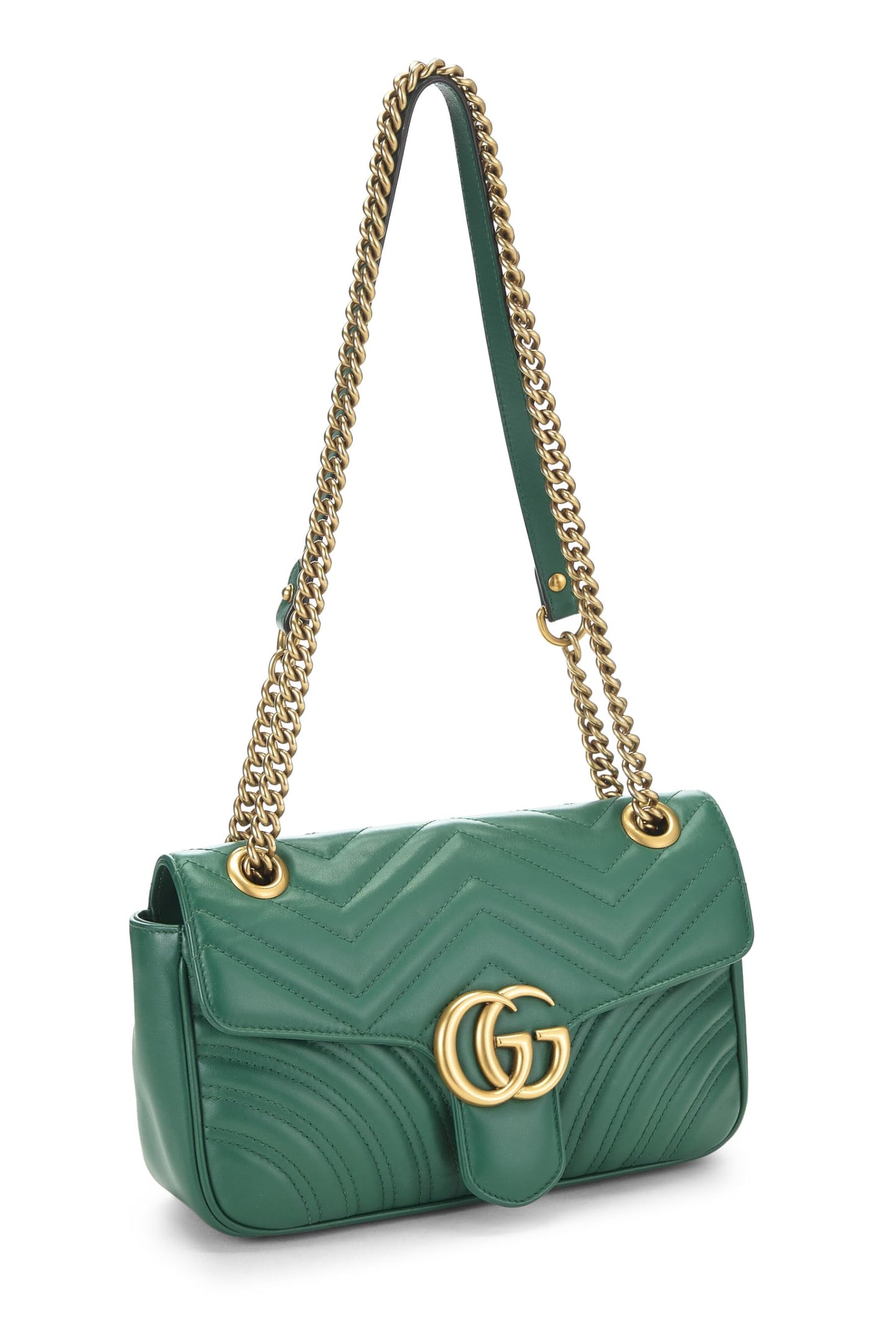 Gucci, sac à bandoulière GG Marmont en cuir vert d'occasion, petit modèle, vert