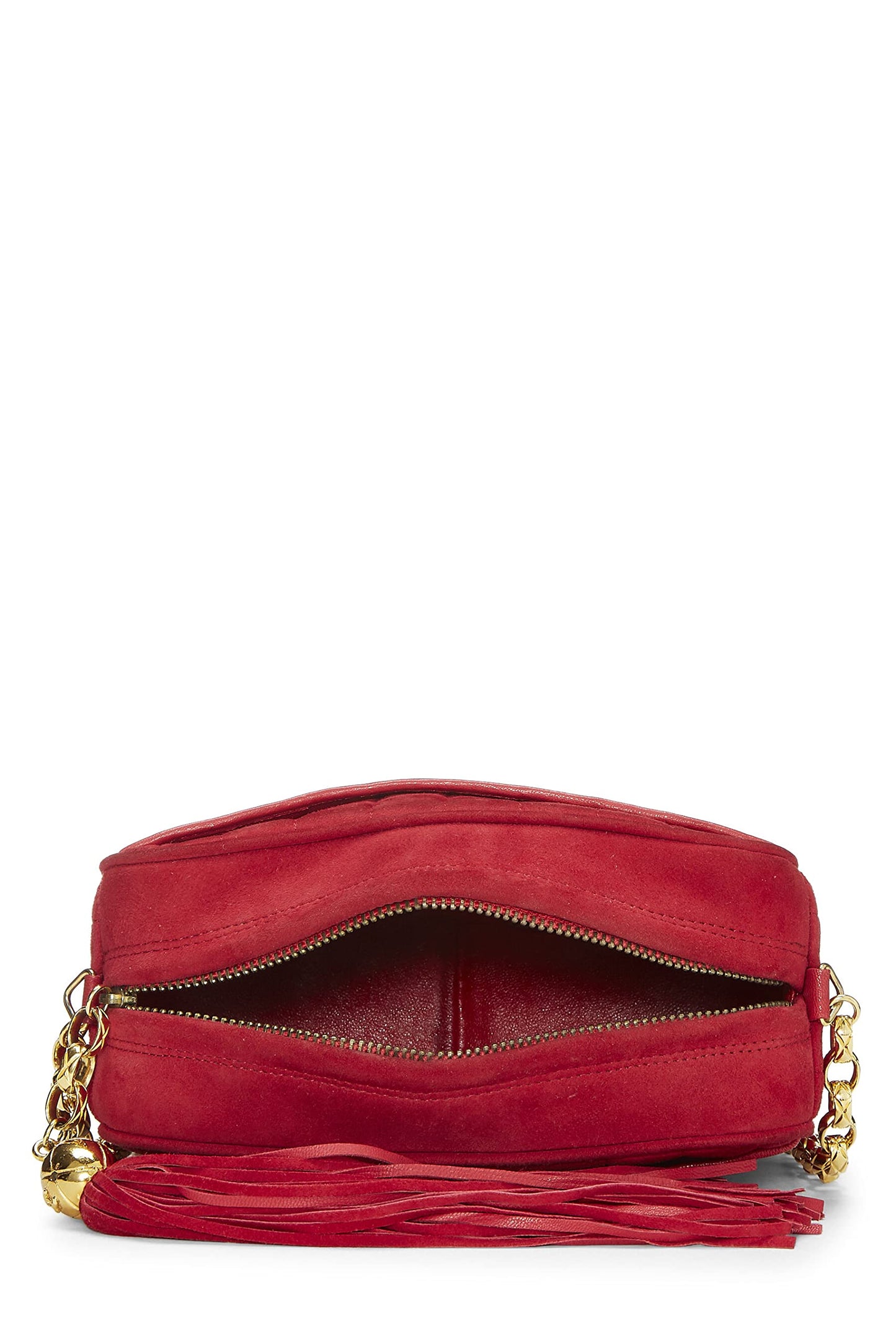 Chanel, Pre-Loved Red Vertical Suede Pocket Camera Bag Small , Red