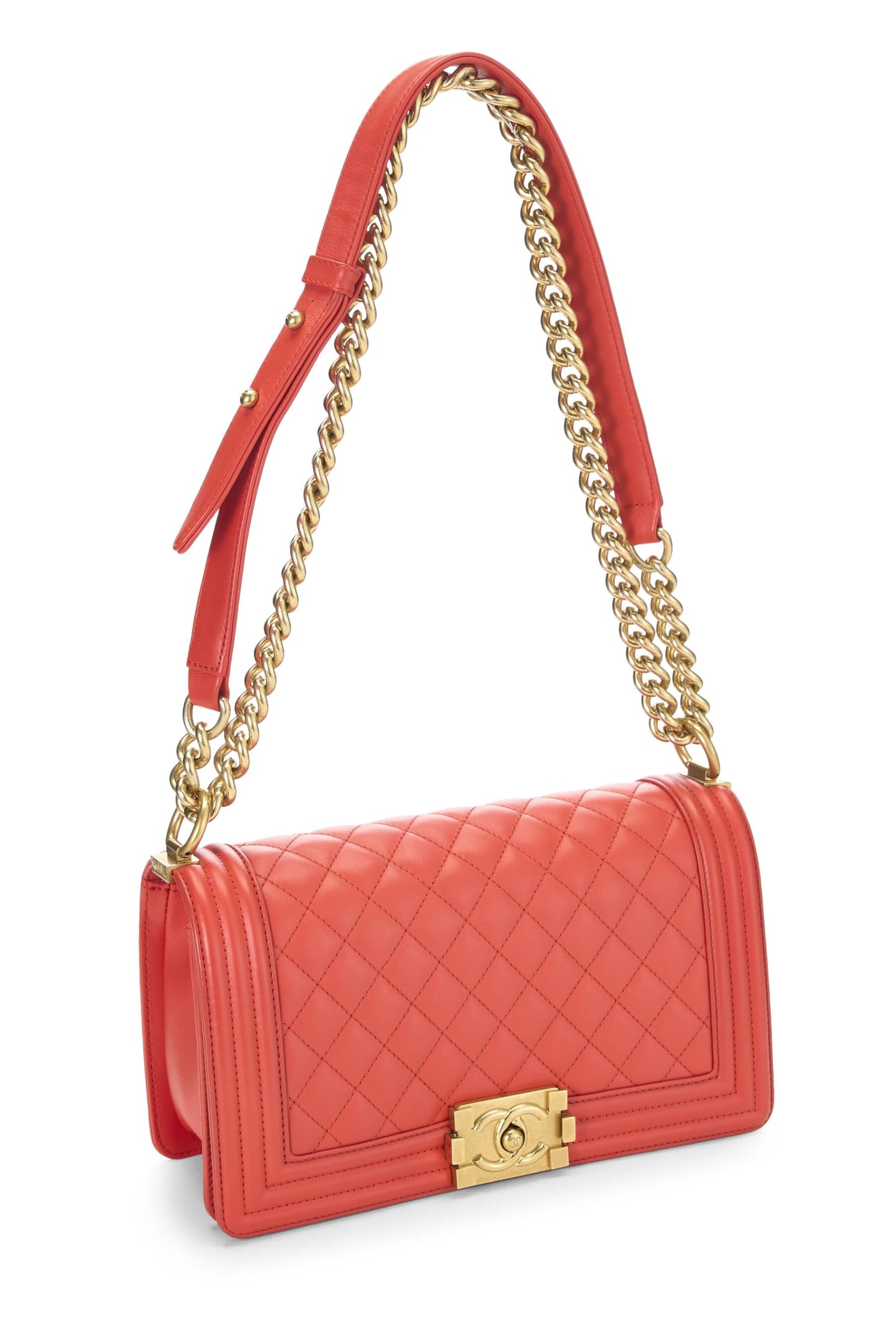 Chanel, Boy Medium en cuir de veau matelassé orange d'occasion, Orange