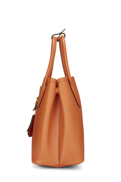 Prada, sac fourre-tout double taille moyenne en cuir saffiano orange d'occasion, orange