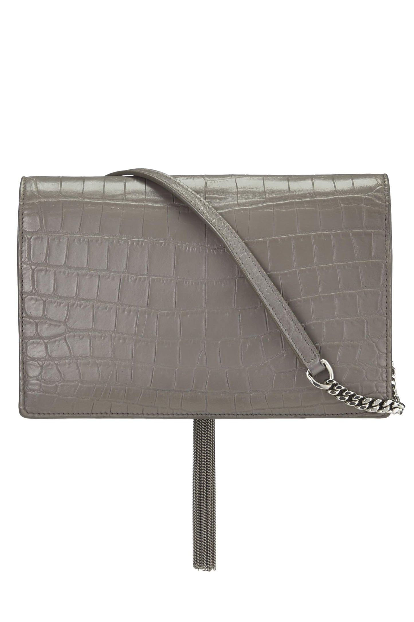 Yves Saint Laurent, Cartera con cadena Kate de cuero repujado gris Pre-Loved (WOC), Gris