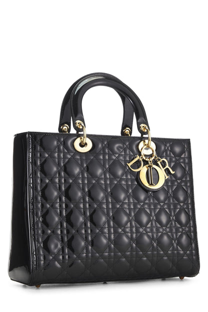 Dior, Lady Dior Large en cuir verni noir Cannage d'occasion, noir