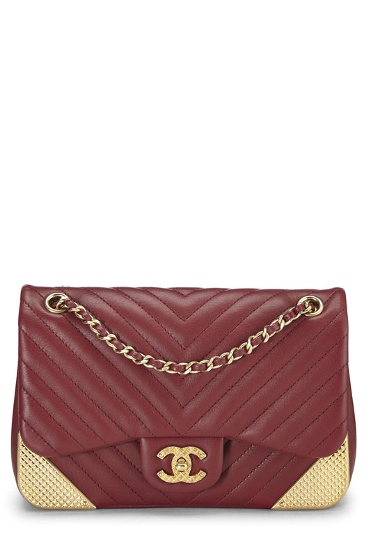 Chanel, Bolso pequeño con solapa Rock the Corner de piel de cordero con chevron rojo Paris-Cosmopolite Pre-Loved, Rojo