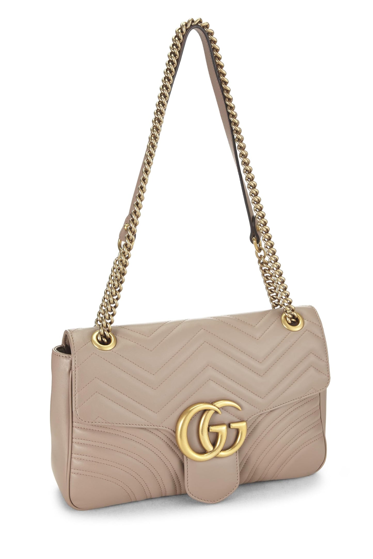 Gucci, Pre-Loved Beige Leather GG Marmont Shoulder Bag, Beige