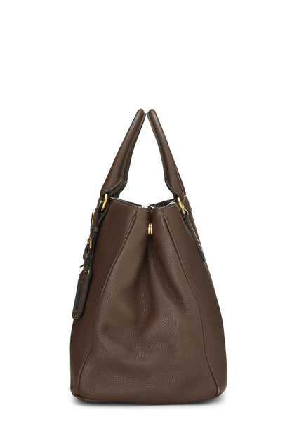 Prada, Pre-Loved Brown Vitello Daino Convertible Top Handle Tote, Brown