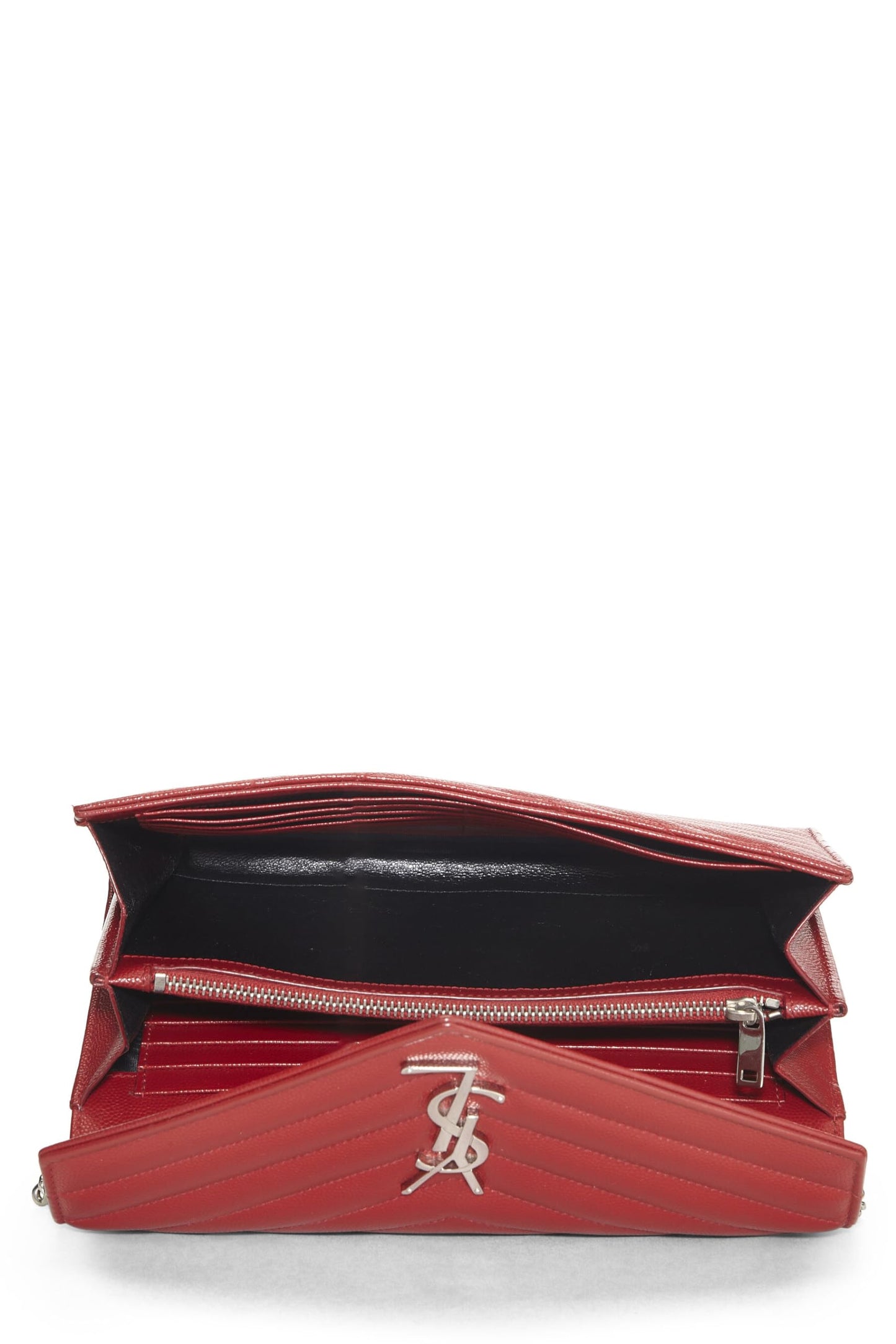 Yves Saint Laurent, portefeuille à chaîne en cuir grainé rouge monogrammé d'occasion (WOC), rouge