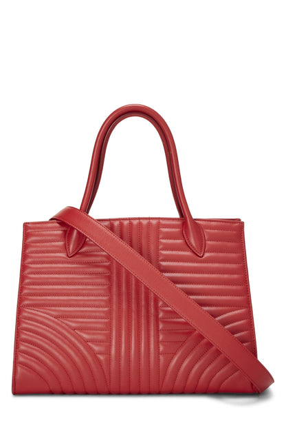 Prada, sac fourre-tout Diagramme en cuir de veau rouge d'occasion, rouge