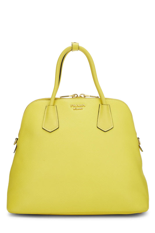 Prada, sac à main Dome en cuir Saffiano jaune d'occasion, jaune