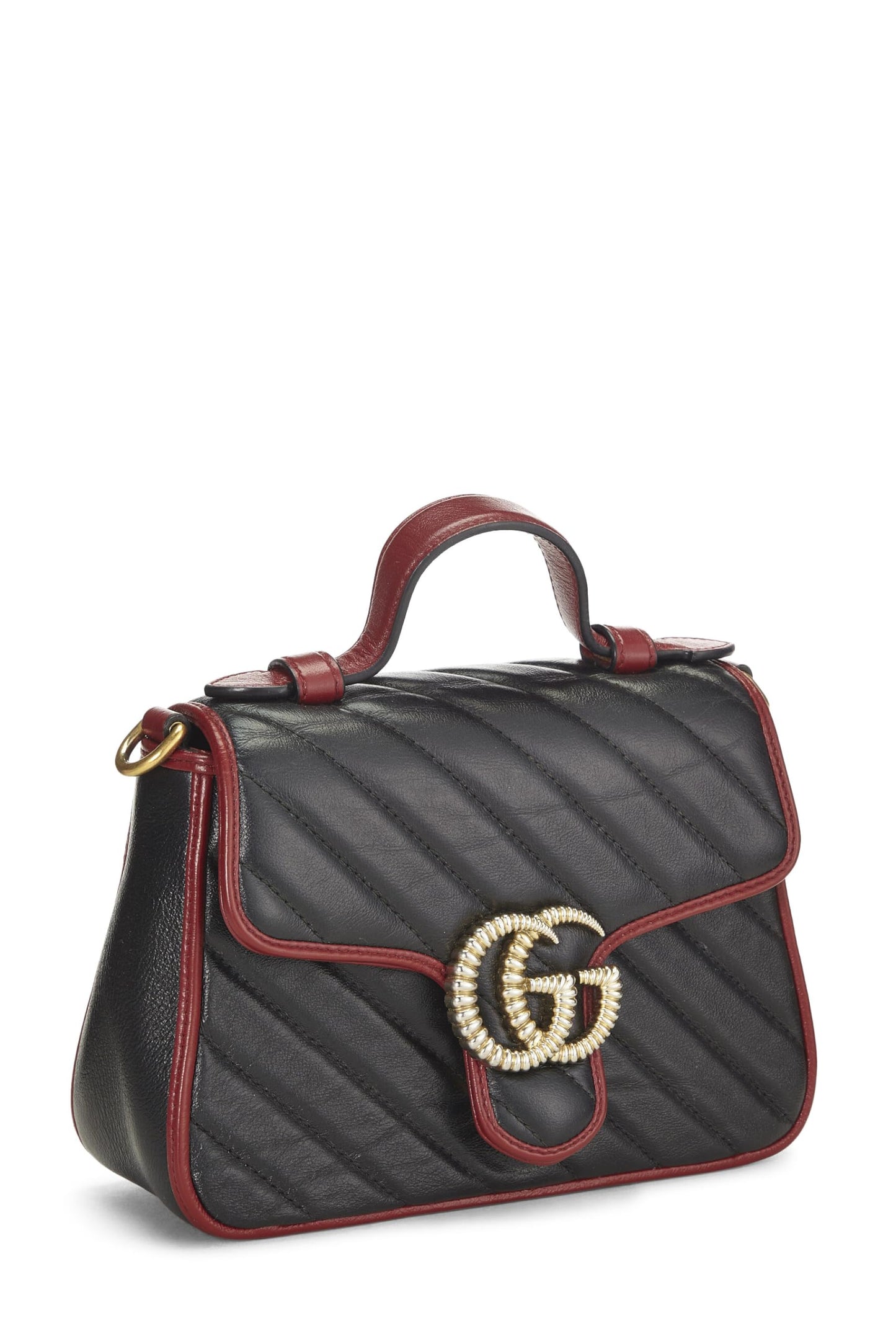 Gucci, Pre-Loved Black Leather Torchon GG Marmont Top Handle Bag Mini, Multi