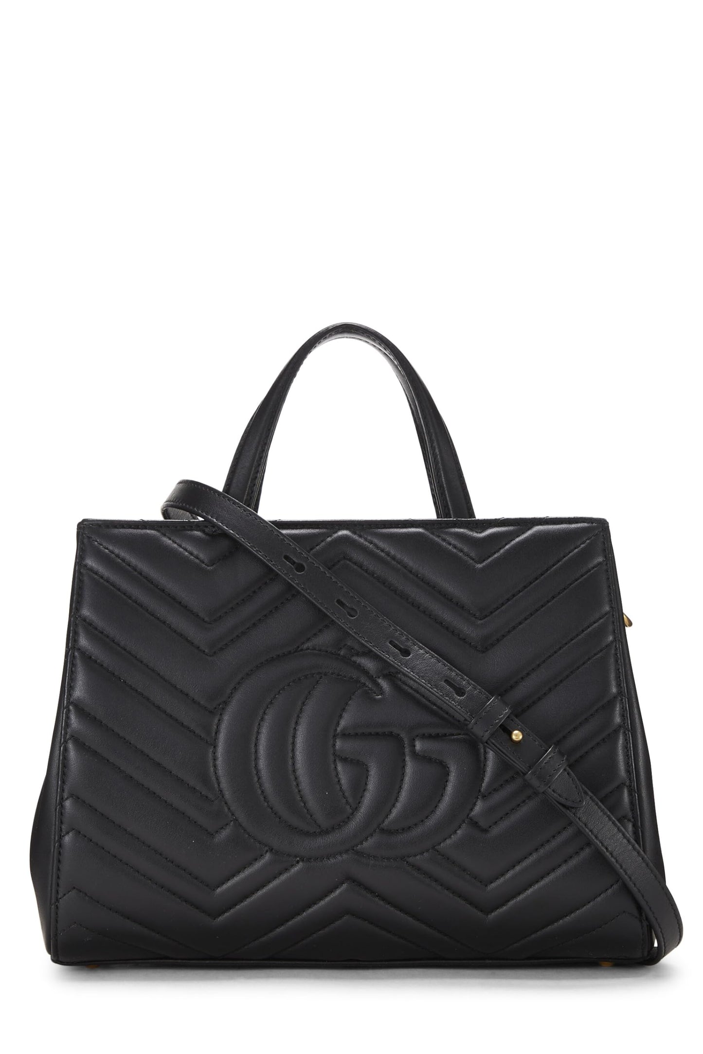 Gucci, Pre-Loved Black Leather GG Marmont Top Handle Bag Small, Black