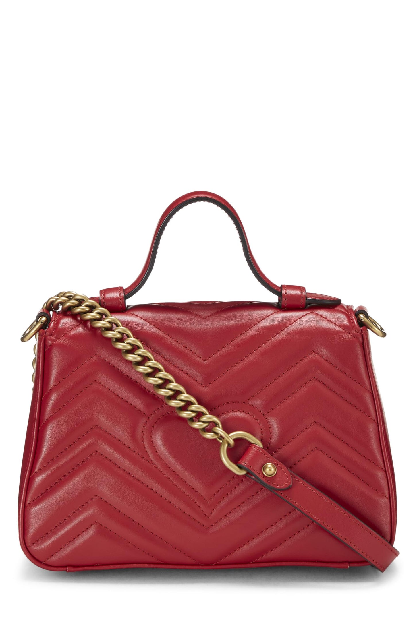 Gucci, Pre-Loved Red Leather GG Marmont Top Handle Bag Mini, Red